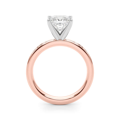 Rose gold Princess Solitaire Diamond Ring with Channel-Set Baguette Band and Four-Prong Setting