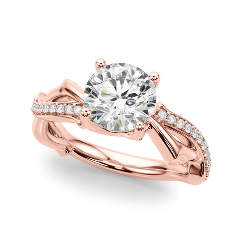 Rose gold Round Solitaire Twist Band with Pavé Accents and Four-Prong Setting