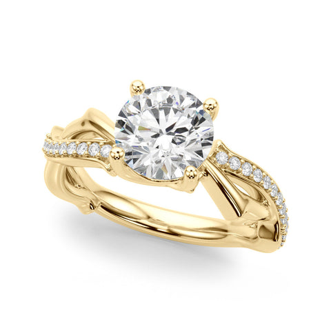 Yellow gold Round Solitaire Twist Band with Pavé Accents and Four-Prong Setting
