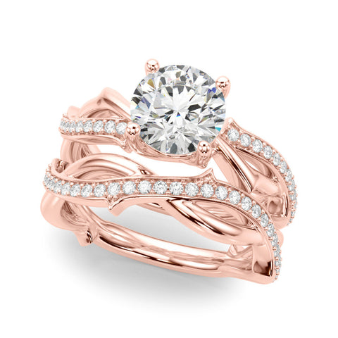 Rose gold Round Solitaire Twist Band with Pavé Accents and Four-Prong Setting