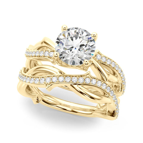 Yellow gold Round Solitaire Twist Band with Pavé Accents and Four-Prong Setting