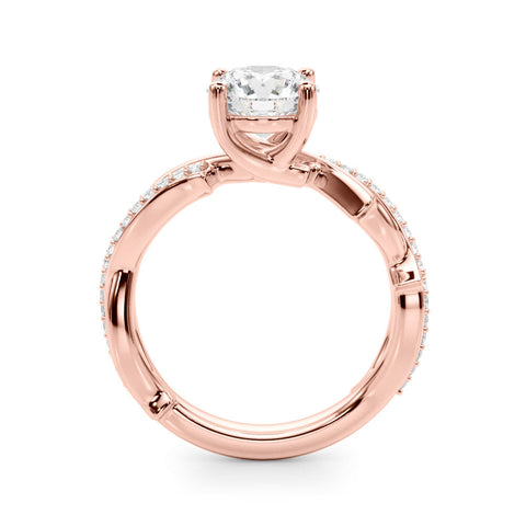 Rose gold Round Solitaire Twist Band with Pavé Accents and Four-Prong Setting