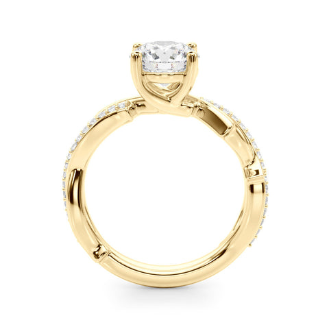 Yellow gold Round Solitaire Twist Band with Pavé Accents and Four-Prong Setting