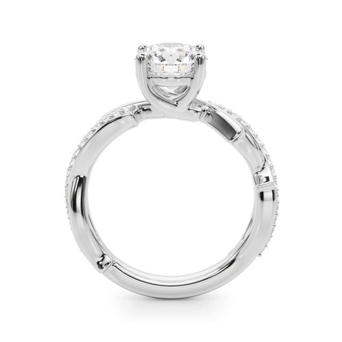 Platinum Round Solitaire Twist Band with Pavé Accents and Four-Prong Setting