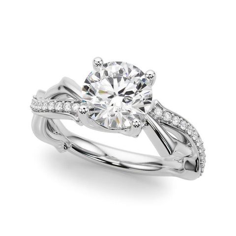 Platinum Round Solitaire Twist Band with Pavé Accents and Four-Prong Setting