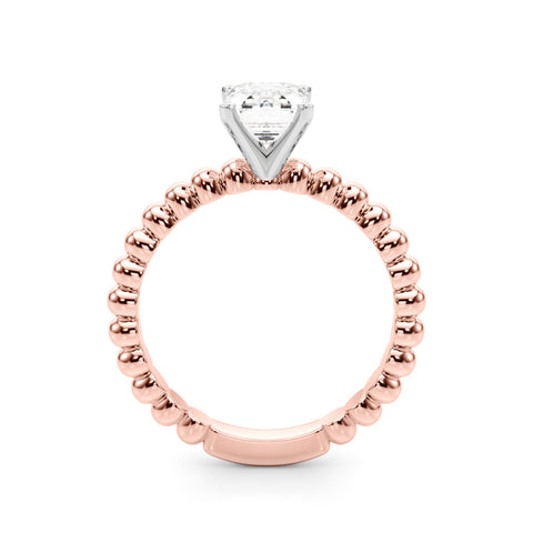 Rose gold Radiant Solitaire Beaded Band Prong Setting Ring