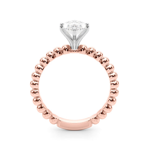 Rose gold Marquise Solitaire Beaded Band Prong Setting Ring