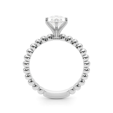 Platinum Marquise Solitaire Beaded Band Prong Setting Ring