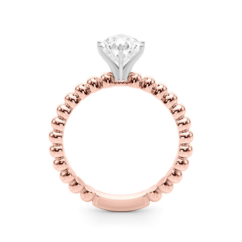Rose gold Pear Solitaire Beaded Band Prong Setting Ring