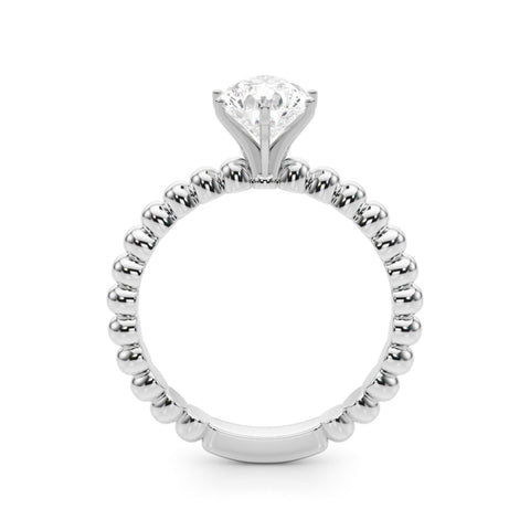 Silver Pear Solitaire Beaded Band Prong Setting Ring