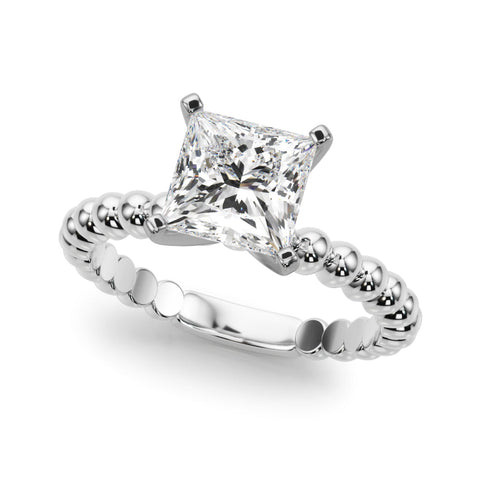 Platinum Princess Solitaire Beaded Band Prong Setting Ring