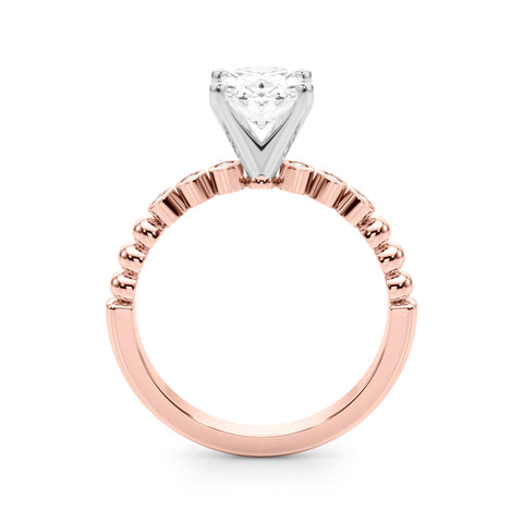 Rose gold Oval Solitaire Bezel Accent Diamond Engagement Ring with Beaded Band and Four-Prong Setting