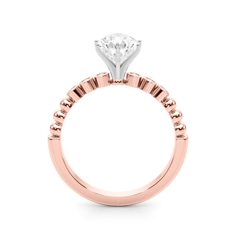 Rose gold Pear Solitaire Bezel Accent Diamond Engagement Ring with Beaded Band and Four-Prong Setting