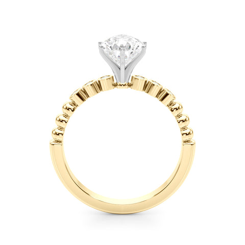 Yellow gold Pear Solitaire Bezel Accent Diamond Engagement Ring with Beaded Band and Four-Prong Setting