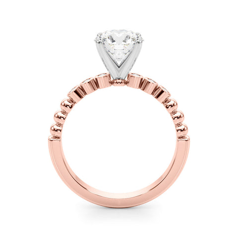 Rose gold Marquise Solitaire Bezel Accent Diamond Engagement Ring with Beaded Band and Four-Prong Setting