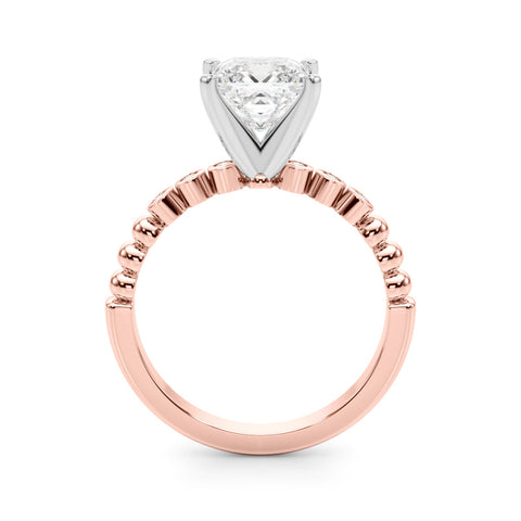 Rose gold Princess Solitaire Bezel Accent Diamond Engagement Ring with Beaded Band and Four-Prong Setting