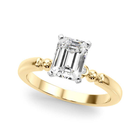 Yellow gold Radiant Solitaire Beaded Band with Four-Prong Setting
