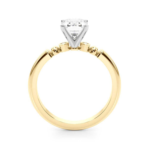 Yellow gold Radiant Solitaire Beaded Band with Four-Prong Setting