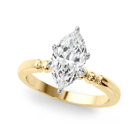 Yellow gold Marquise Solitaire Beaded Band with Four-Prong Setting