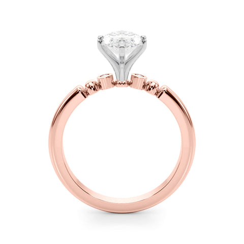 Rose gold Marquise Solitaire Beaded Band with Four-Prong Setting