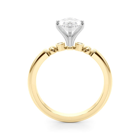 Yellow gold Marquise Solitaire Beaded Band with Four-Prong Setting
