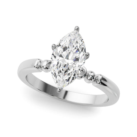 Silver Marquise Solitaire Beaded Band with Four-Prong Setting