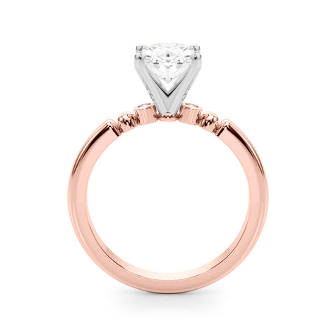 Rose gold Oval Solitaire Beaded Band with Four-Prong Setting