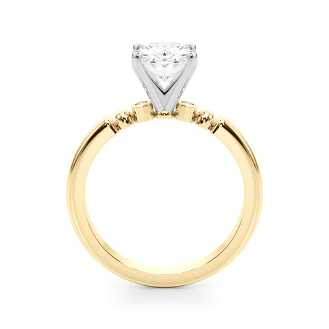 Yellow gold Oval Solitaire Beaded Band with Four-Prong Setting