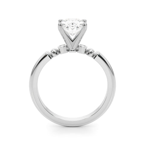White gold Oval Solitaire Beaded Band with Four-Prong Setting