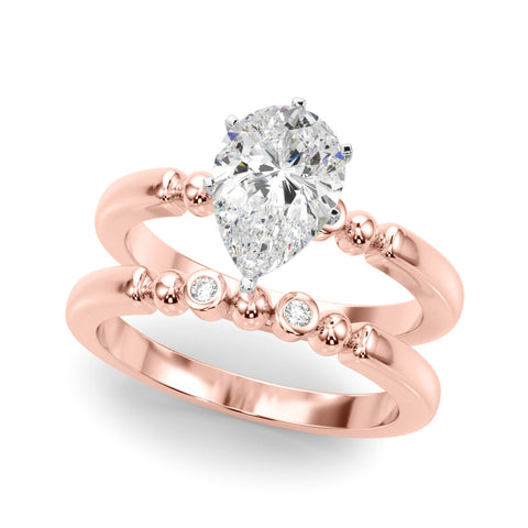 Rose gold Pear Solitaire Beaded Band with Four-Prong Setting