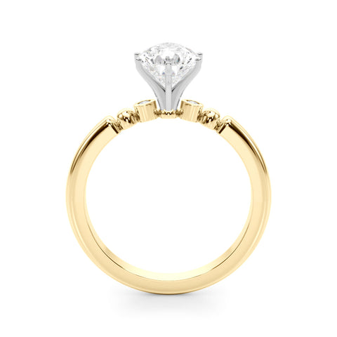 Yellow gold Pear Solitaire Beaded Band with Four-Prong Setting