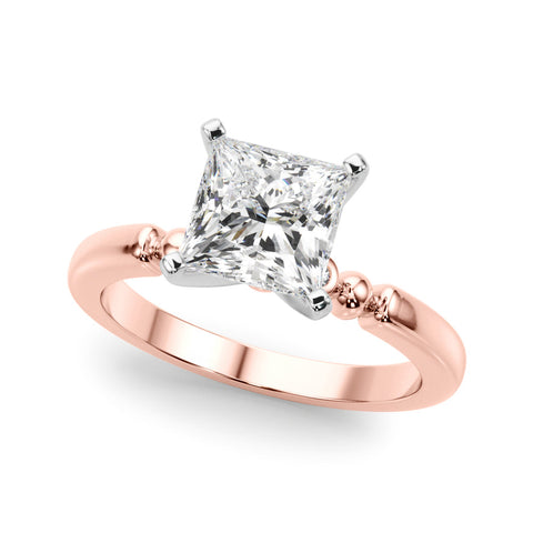 Rose gold Round Solitaire Beaded Band with Four-Prong Setting