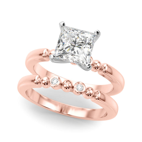 Rose gold Round Solitaire Beaded Band with Four-Prong Setting