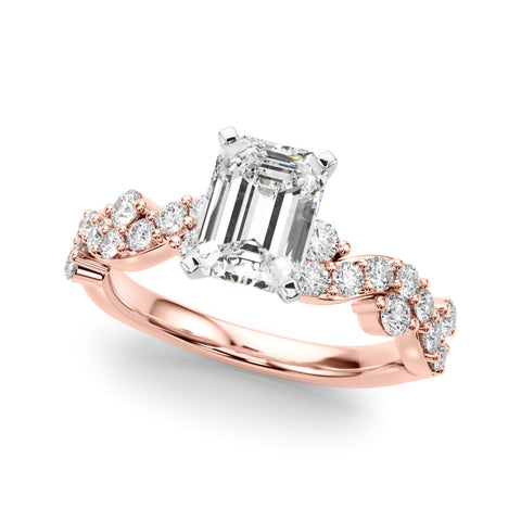 Rose gold Radiant Cut Solitaire Diamond Twisted Band with Pave Setting