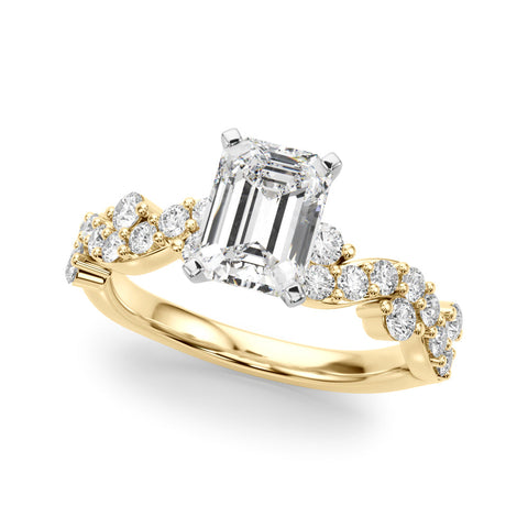 Yellow gold Radiant Cut Solitaire Diamond Twisted Band with Pave Setting