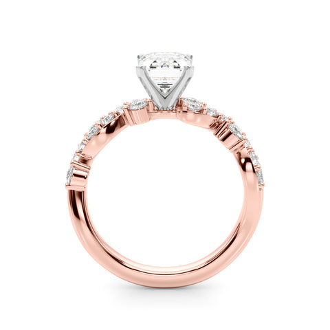 Rose gold Radiant Cut Solitaire Diamond Twisted Band with Pave Setting