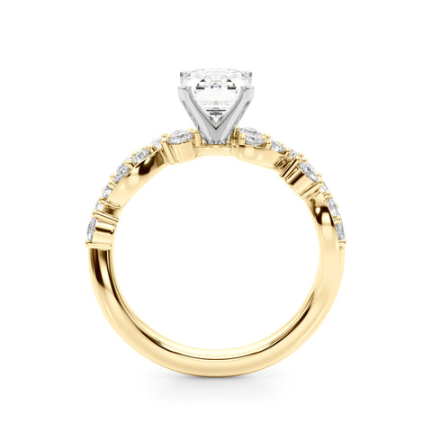 Yellow gold Radiant Cut Solitaire Diamond Twisted Band with Pave Setting