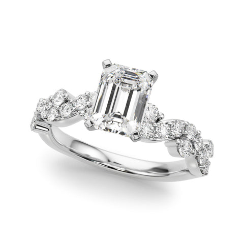 Silver Radiant Cut Solitaire Diamond Twisted Band with Pave Setting