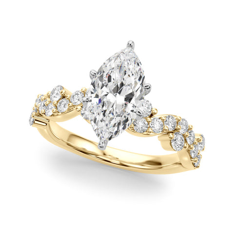 Yellow gold Marquise Cut Solitaire Diamond Twisted Band with Pave Setting