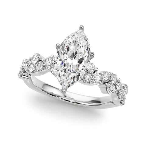 Silver Marquise Cut Solitaire Diamond Twisted Band with Pave Setting