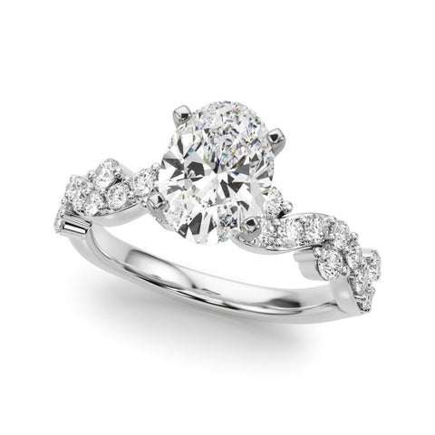 Silver Oval Cut Solitaire Diamond Twisted Band with Pave Setting