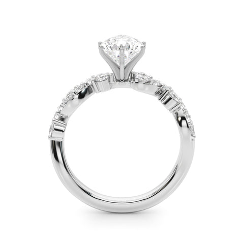 Silver Pear Cut Solitaire Diamond Twisted Band with Pave Setting
