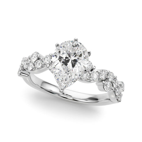 Silver Pear Cut Solitaire Diamond Twisted Band with Pave Setting
