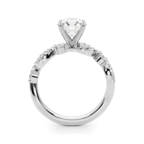 Silver Round Cut Solitaire Diamond Twisted Band with Pave Setting