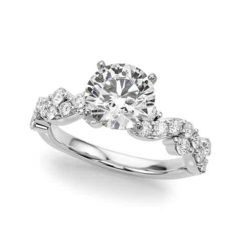Silver Round Cut Solitaire Diamond Twisted Band with Pave Setting