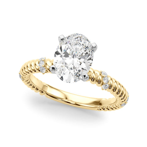 Yellow gold Oval Solitaire Twisted Band Prong Set Engagement Ring