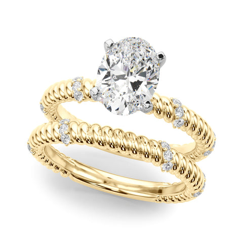 Yellow gold Oval Solitaire Twisted Band Prong Set Engagement Ring
