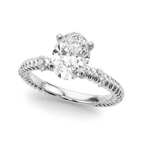 Silver Oval Solitaire Twisted Band Prong Set Engagement Ring