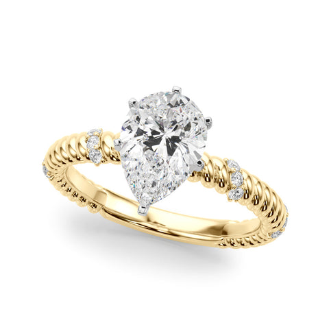 Yellow gold Pear Solitaire Twisted Band Prong Set Engagement Ring