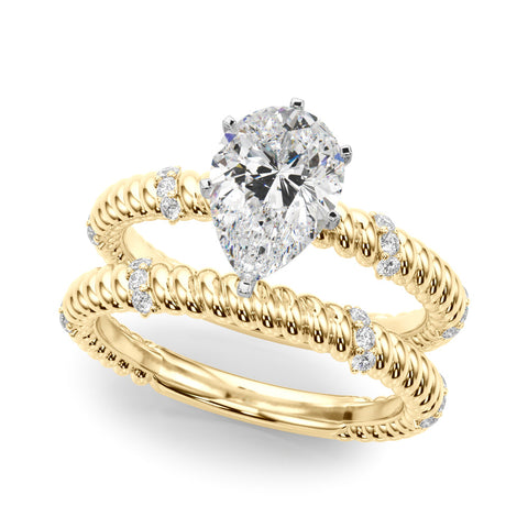 Yellow gold Pear Solitaire Twisted Band Prong Set Engagement Ring